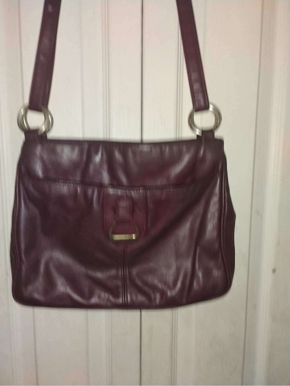 Worthington Burgundy Faux Leather Shoulder Bag  Ring Hardware and Front Pocket